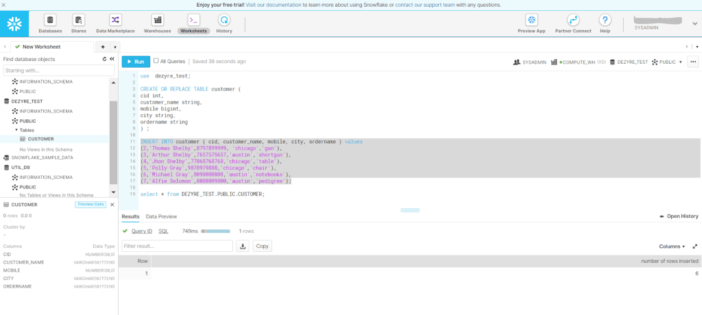 Snowflake Truncate Table - Insert Rows in the Table